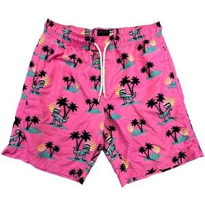 Valor Collective Swim Trunks Men's Medium Pink Dinosaur Tropical Board Shorts
